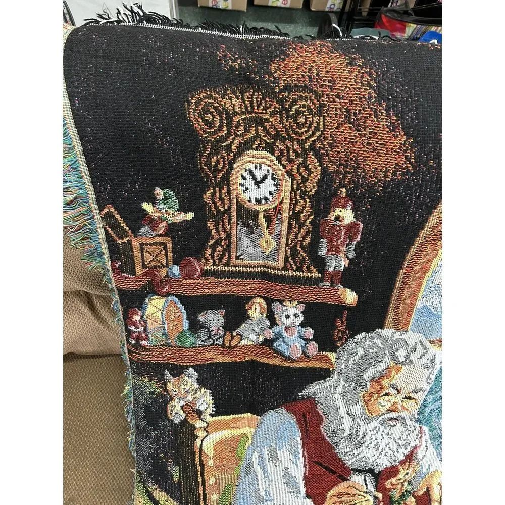 Tapestry Throw Blanket Santa Workshop Christmas Scene‎ Cozy Home Decor